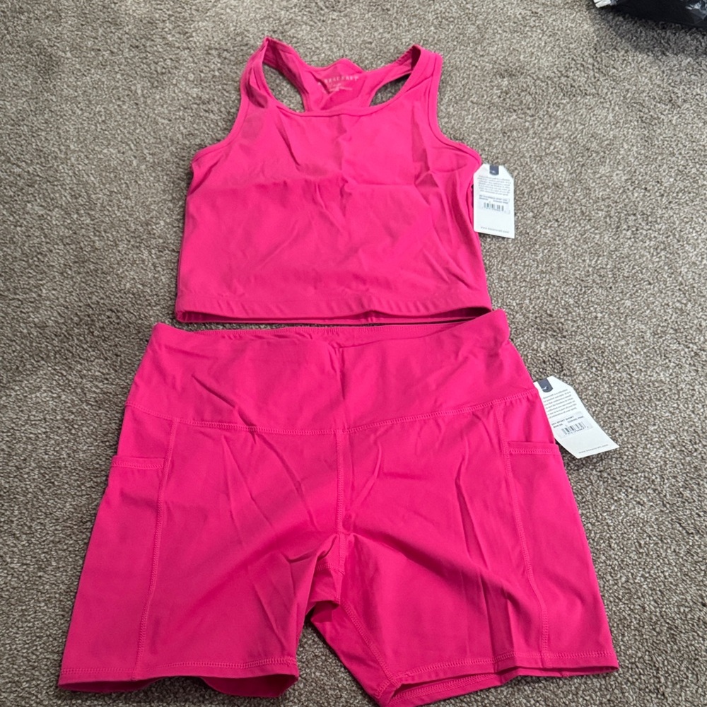 Pink Active Shorts & Racerback Sport Tank Set